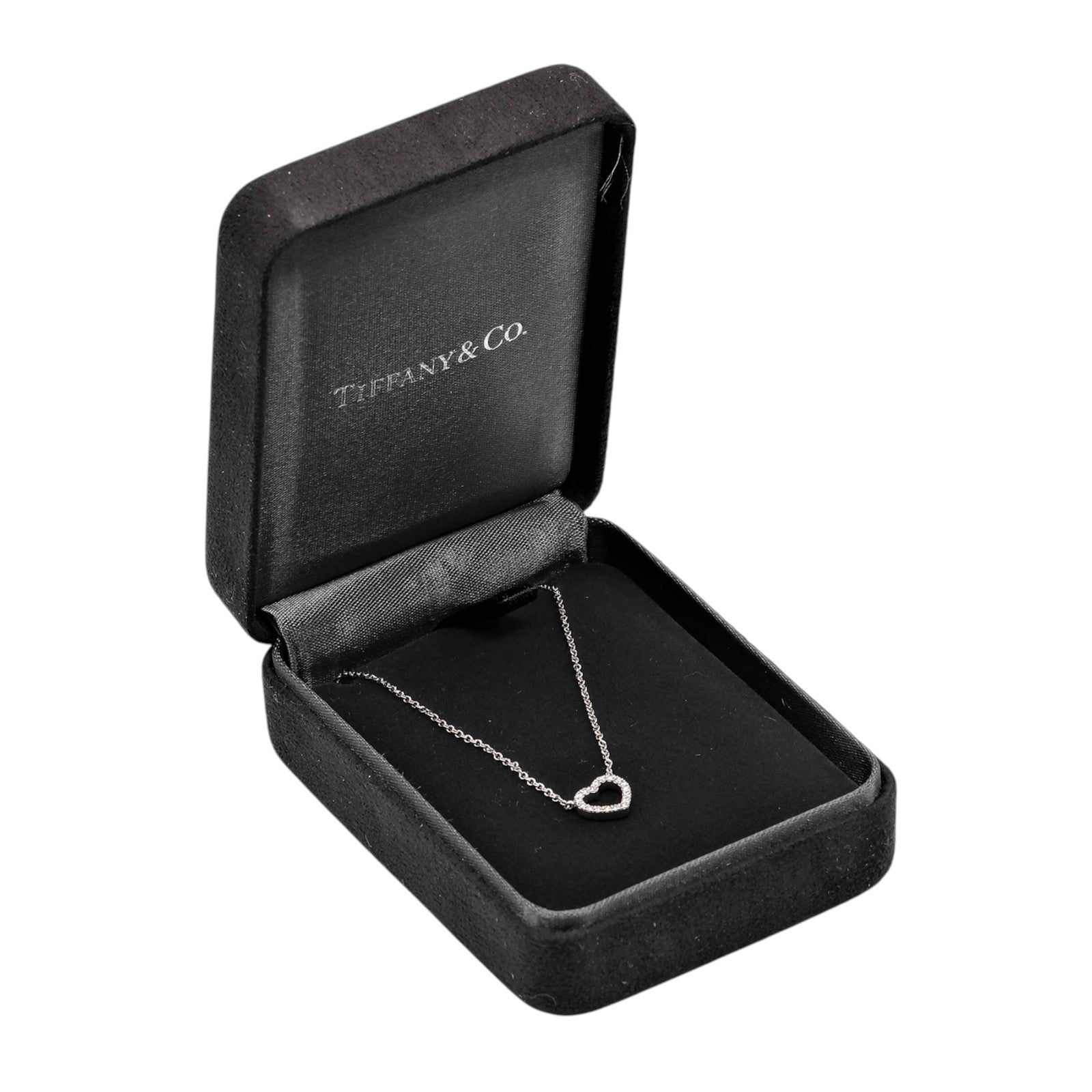 Tiffany & Co. Metro Heart Pendant 18K White Gold and Diamonds, Silver, White Gold, Necklace