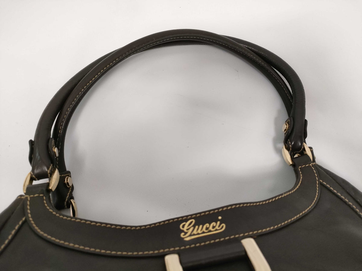 Gucci D Ring Hobo Leather, Brown, Leather, Shoulder Bag