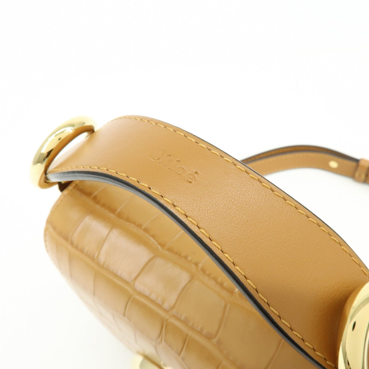 Chloe C Flap Crocodile Embossed Leather, Brown, Leather, Handbag