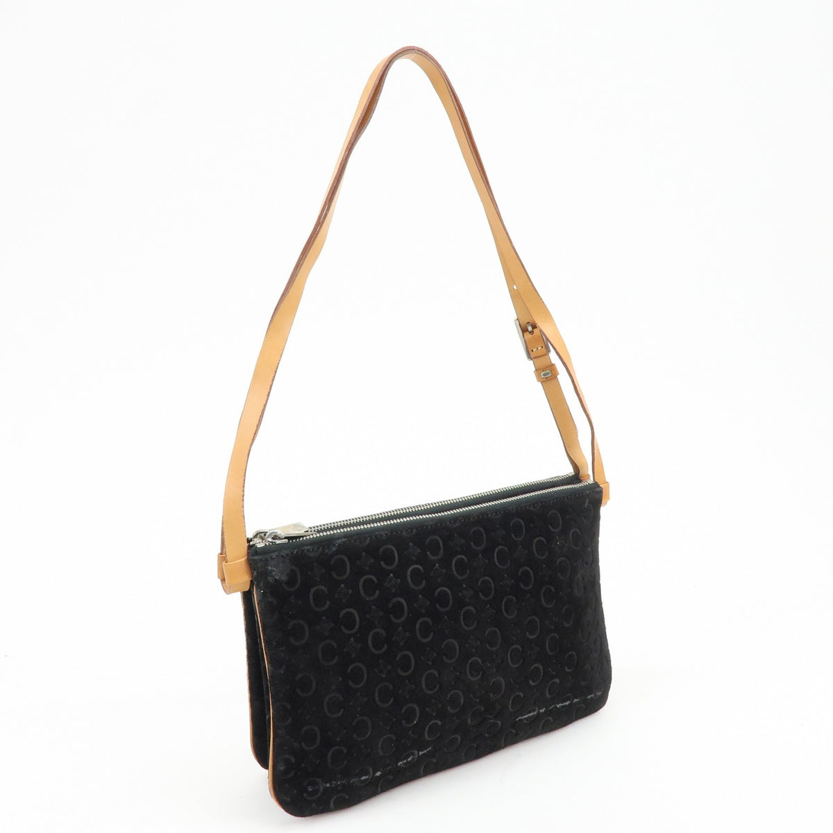 Celine C Macadam Shoulder Suede, Black, Suede, Handbag
