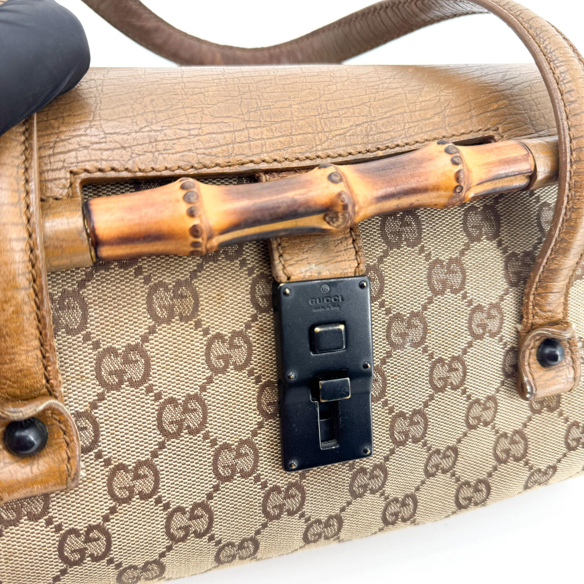 Gucci Bamboo Bullet GG Canvas, Brown, Canvas, Handbag