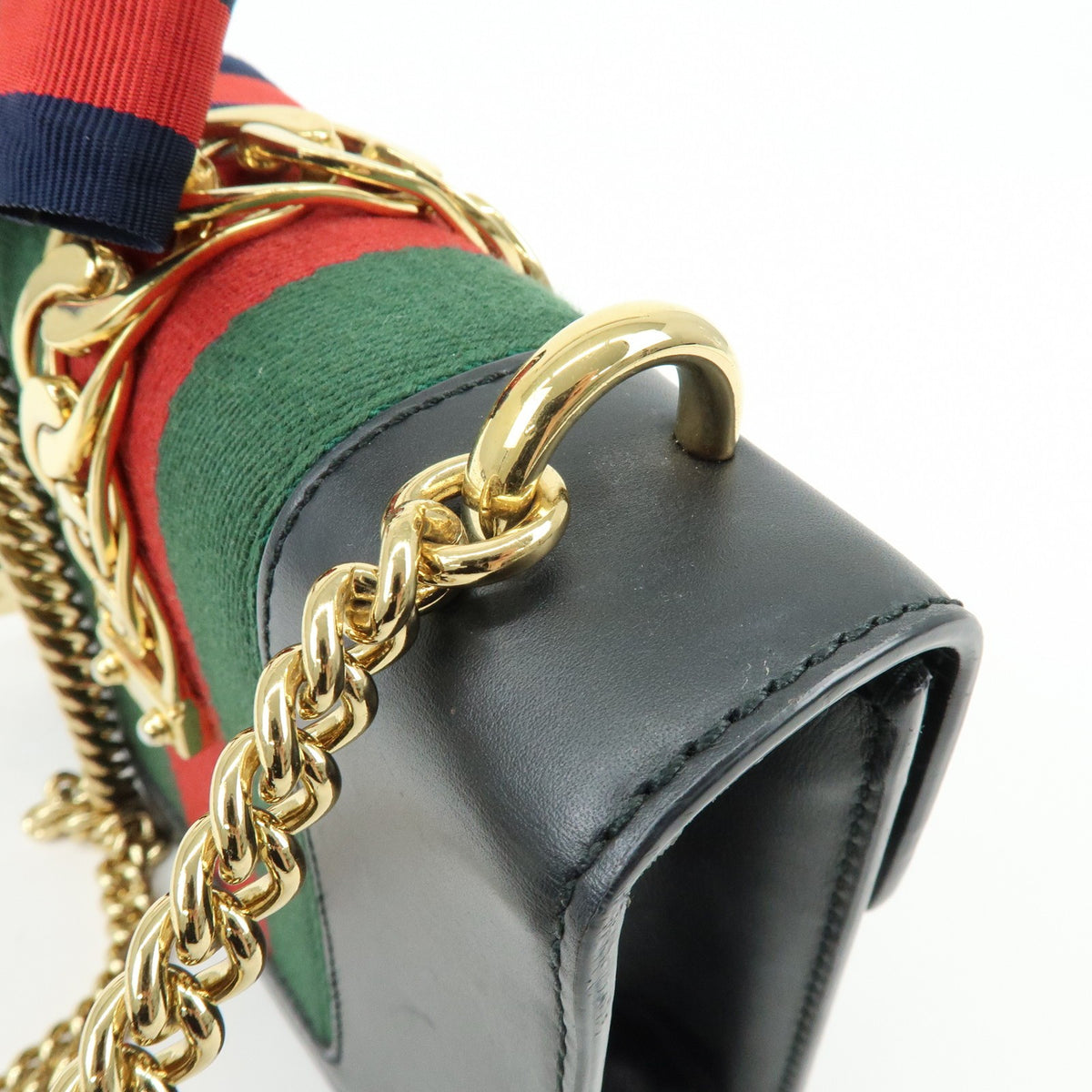 Gucci Sylvie Chain Leather, Black, Leather, Shoulder Bag