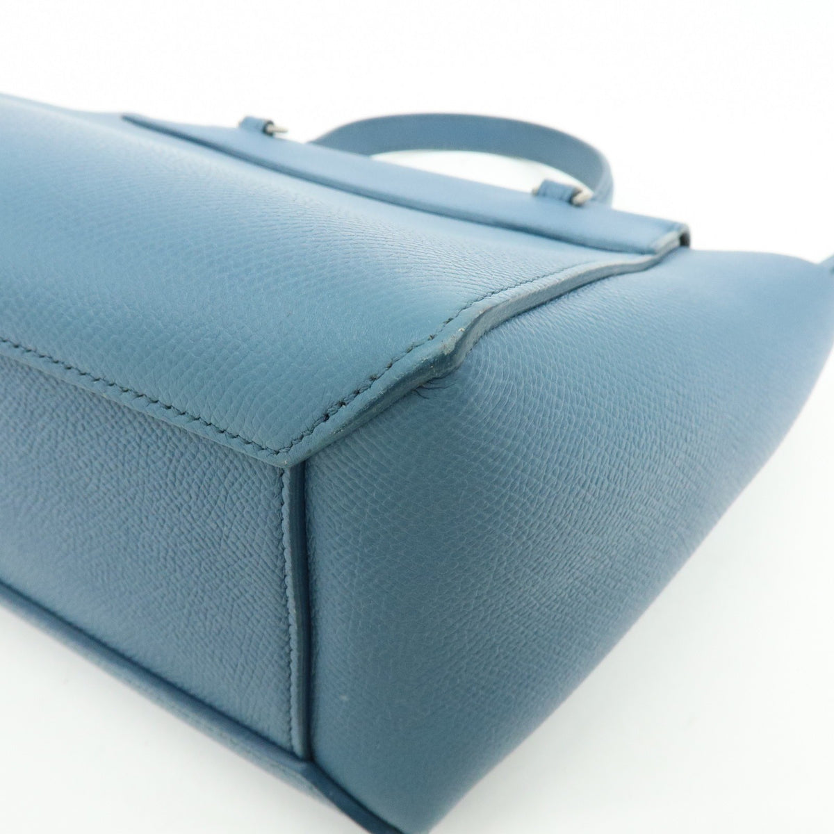 Celine Belt Textured Leather, Blue, Leather, Handbag