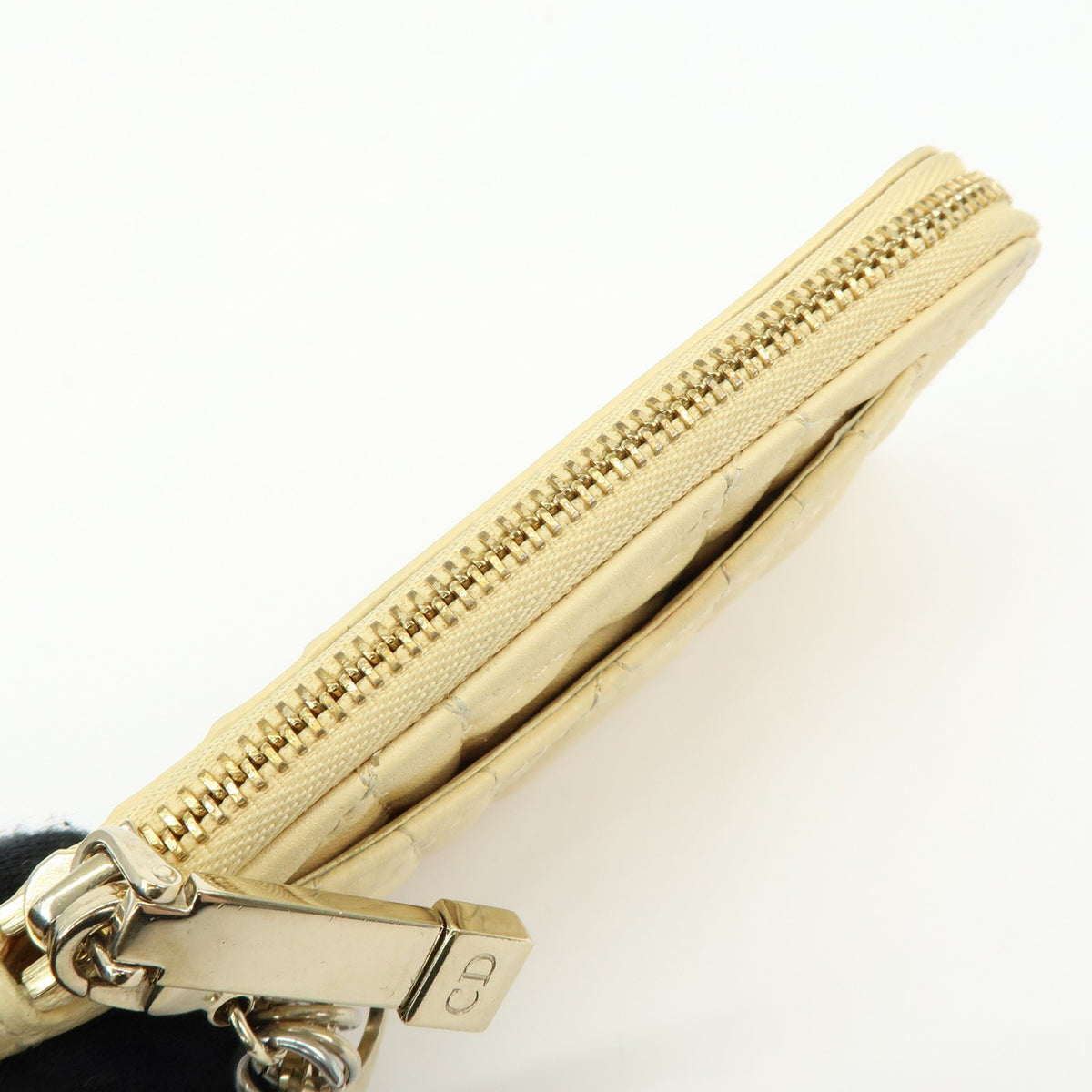 Christian Dior Lady Dior Card Holder Cannage Quilt Patent, Yellow, Leather, Card Holder
