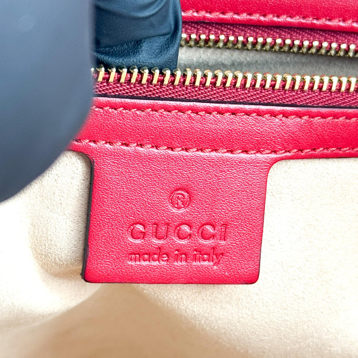 Gucci Signature Fold Over Guccissima Leather, Red, Leather, Tote Bag