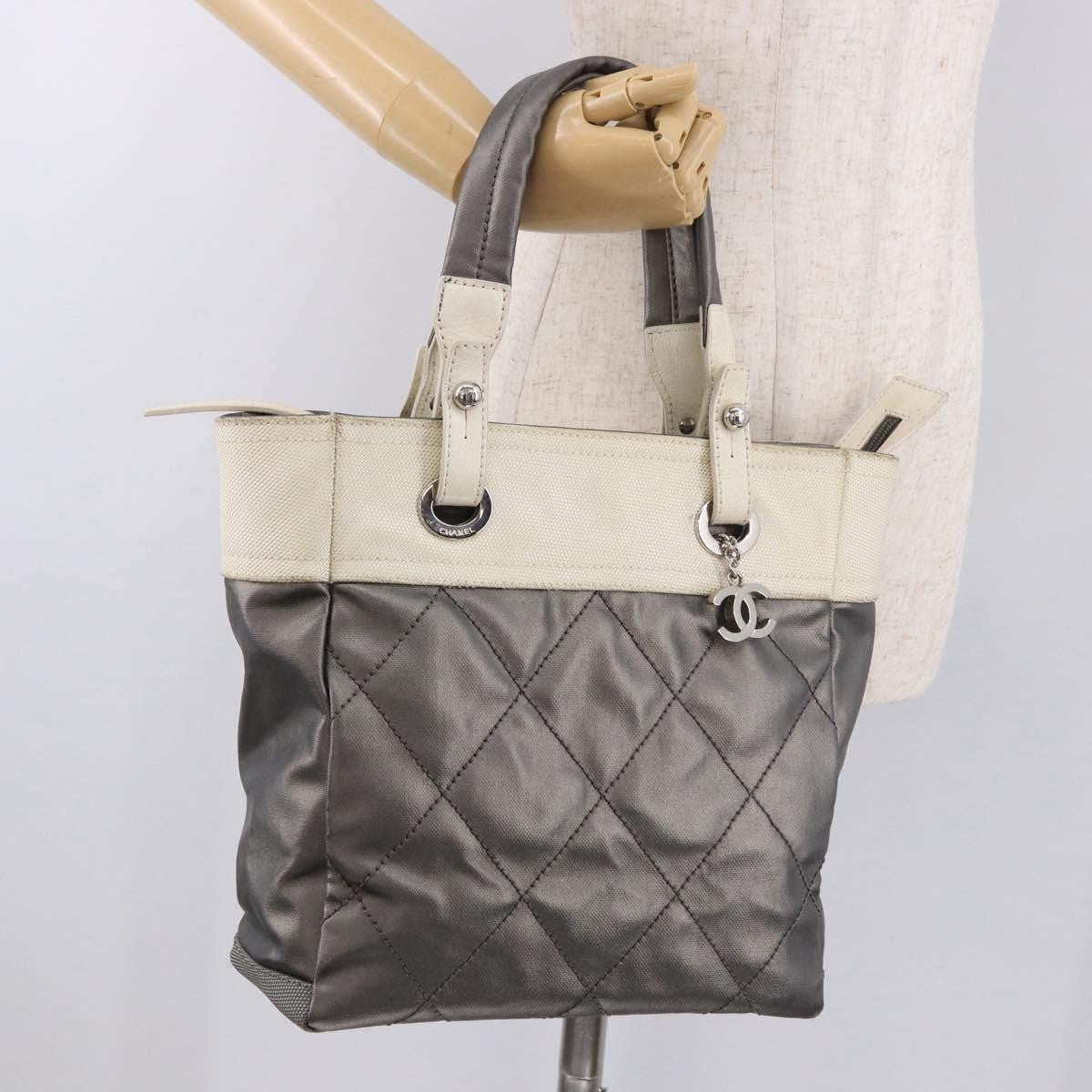Chanel Biarritz Quilted Canvas, Gray, Canvas, Tote Bag