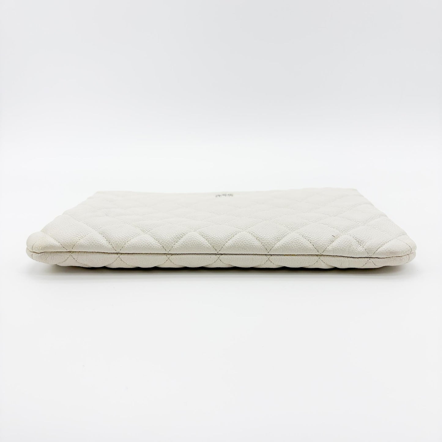 Chanel Classic O Case Quilted Caviar, White, Leather, Clutch