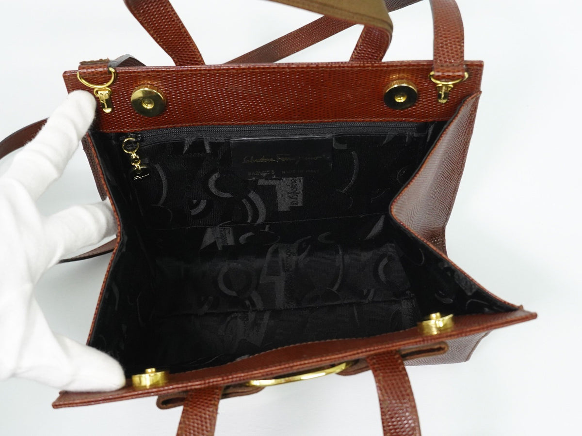 Salvatore Ferragamo Convertible Vara Bow Tote Leather, Brown, Leather, Handbag