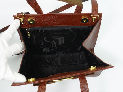 Salvatore Ferragamo Convertible Vara Bow Tote Leather, Brown, Leather, Handbag