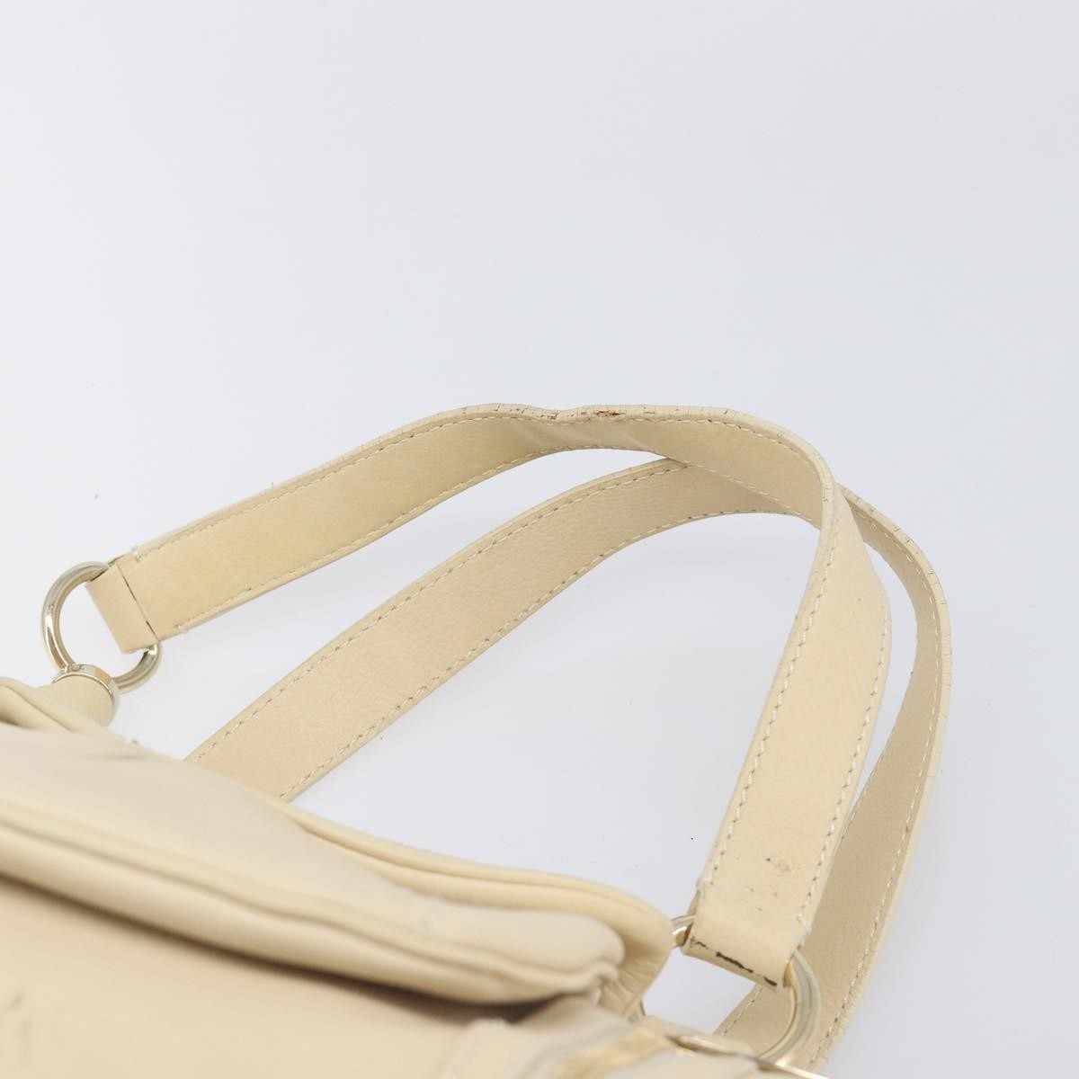 Celine Vintage Kisslock Frame Leather, Beige, Leather, Handbag