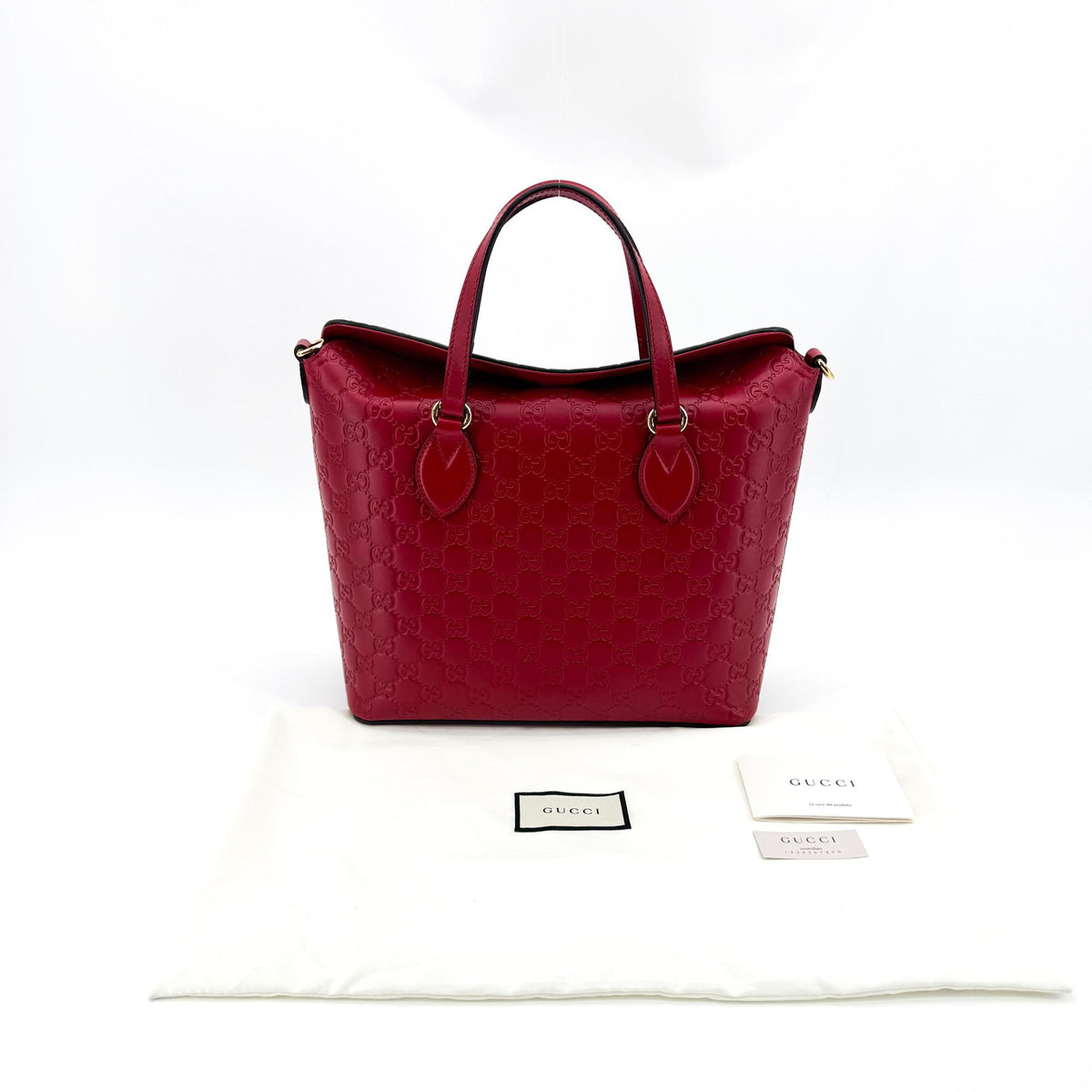 Gucci Signature Fold Over Guccissima Leather, Red, Leather, Tote Bag