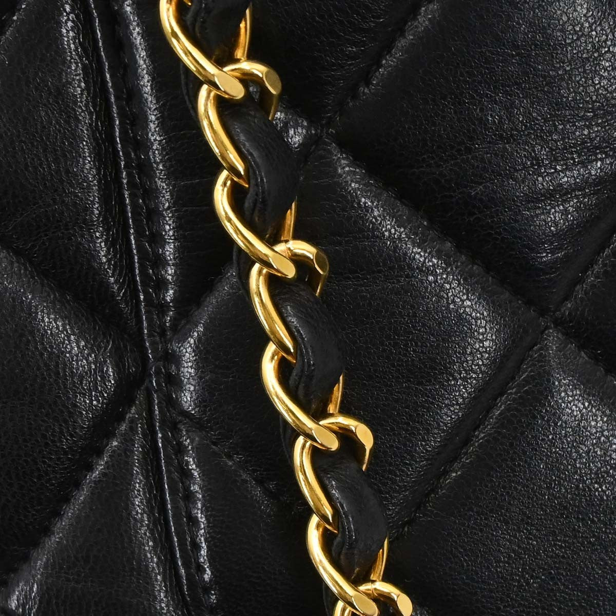 Chanel Vintage Chain Tote Quilted Lambskin, Black, Leather, Tote Bag