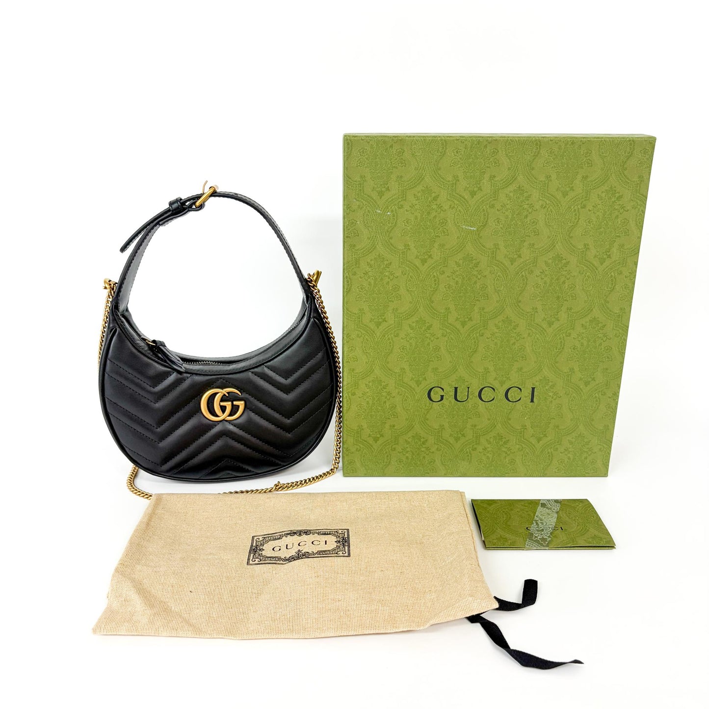 Gucci GG Marmont Half Moon Hobo Matelasse Leather, Black, Leather, Shoulder Bag