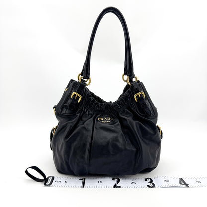 Prada Buckle Open Soft Calf, Black, Leather, Tote Bag