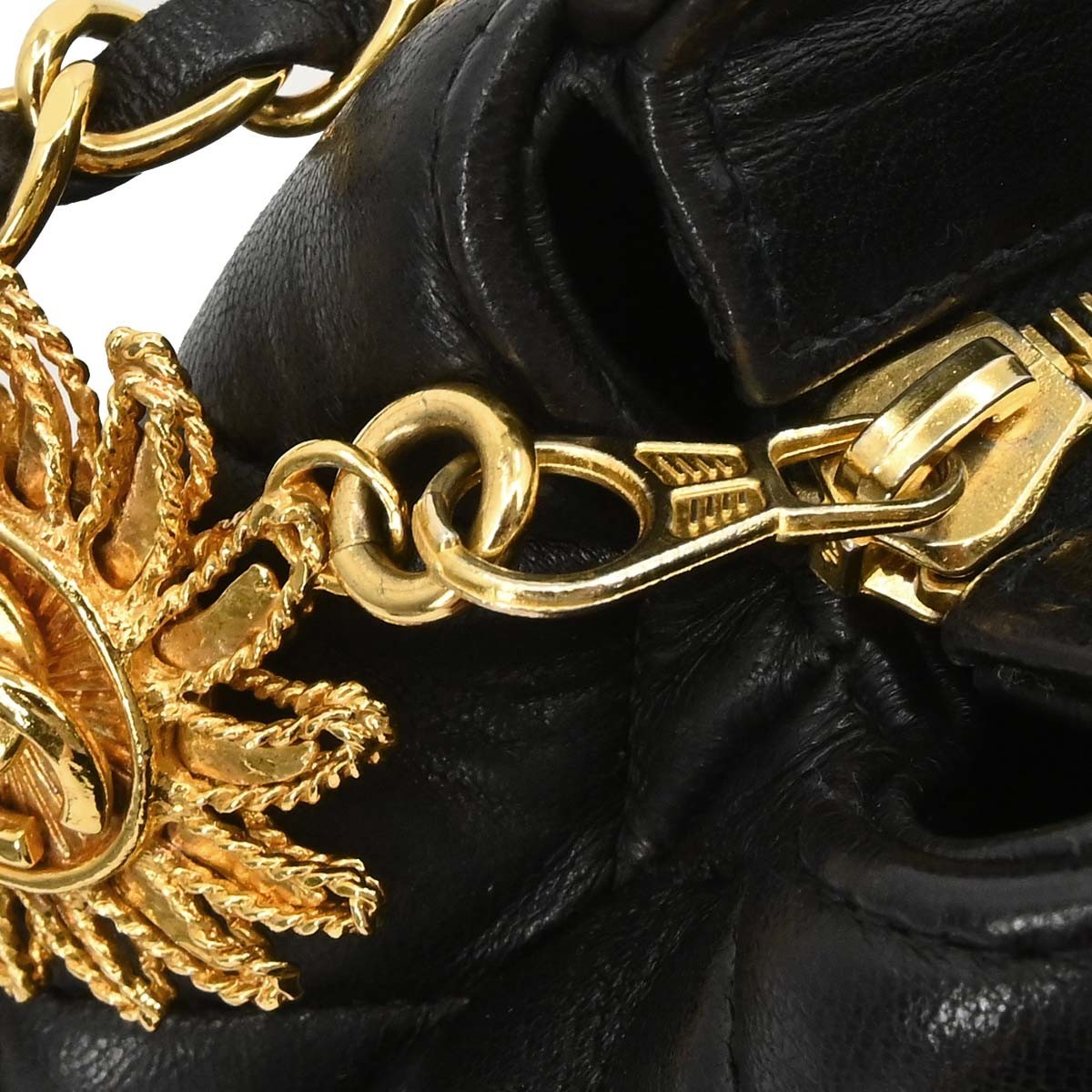 Chanel Vintage Chain Tote Quilted Lambskin, Black, Leather, Tote Bag