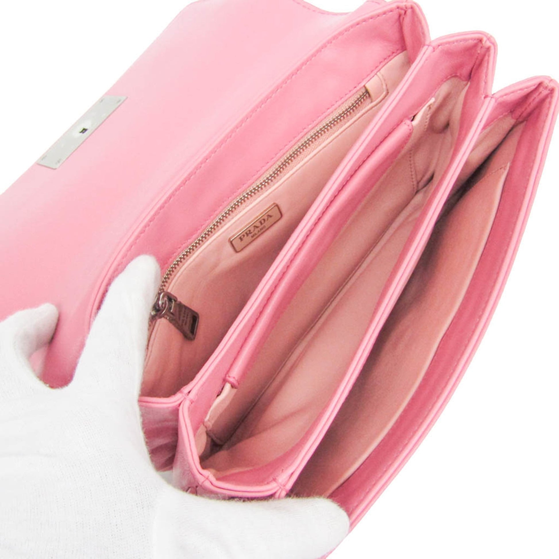 Prada Lux Chain Lock Flap Saffiano Leather, Pink, Leather, Shoulder Bag