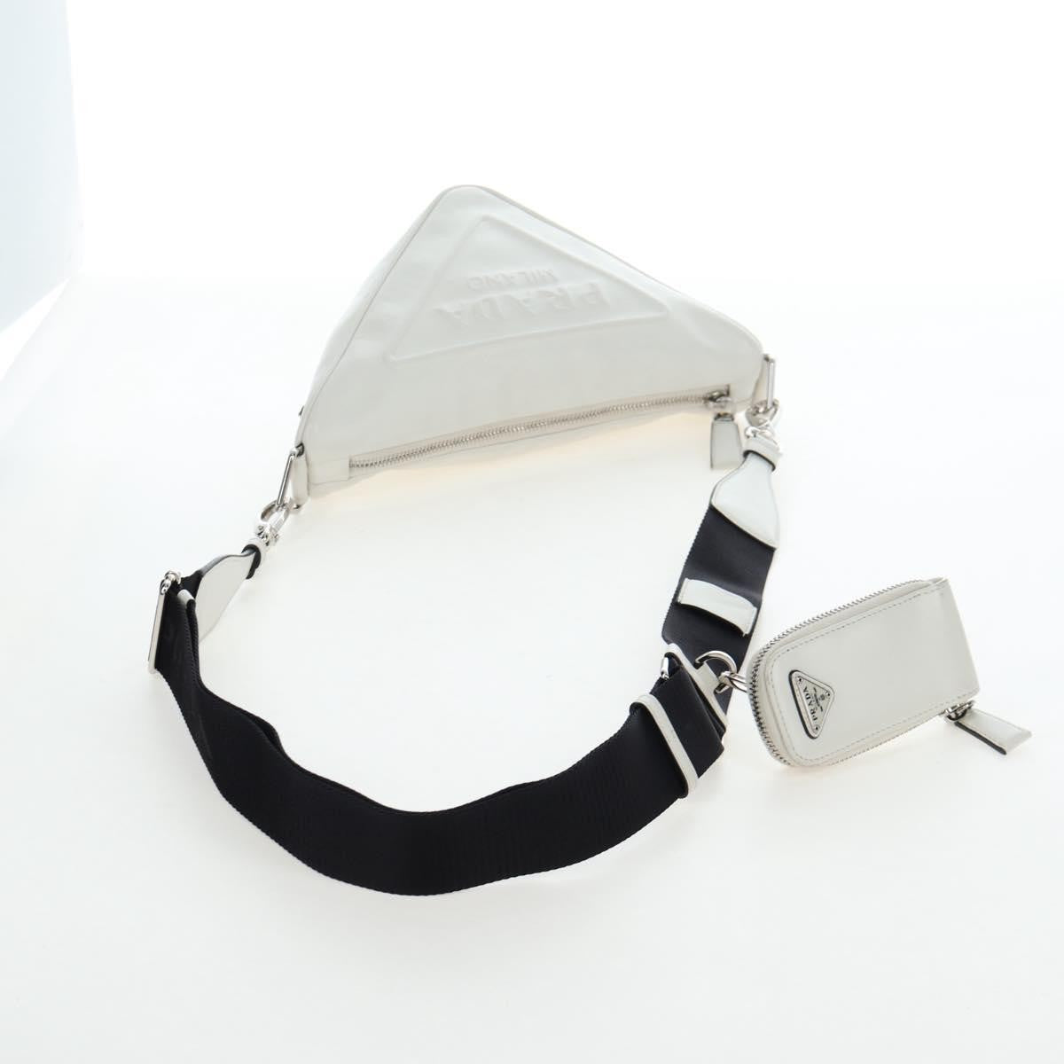 Prada Triangle Logo Wristlet Embossed Leather, White, Leather, Clutch
