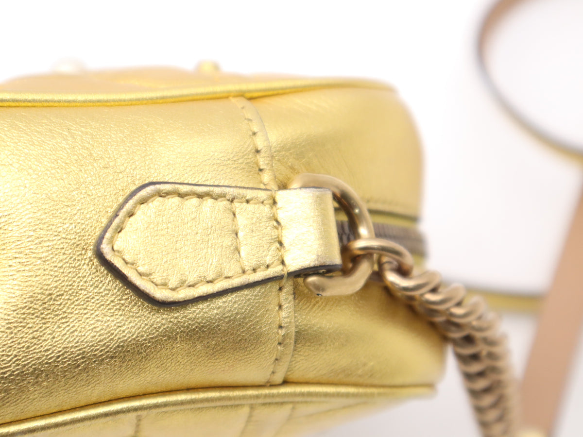 Gucci Pearly GG Marmont Embellished Matelasse Leather, Gold, Leather, Shoulder Bag