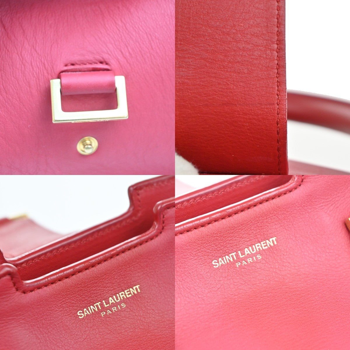 Saint Laurent Chyc Cabas Leather, Red, Leather, Tote Bag