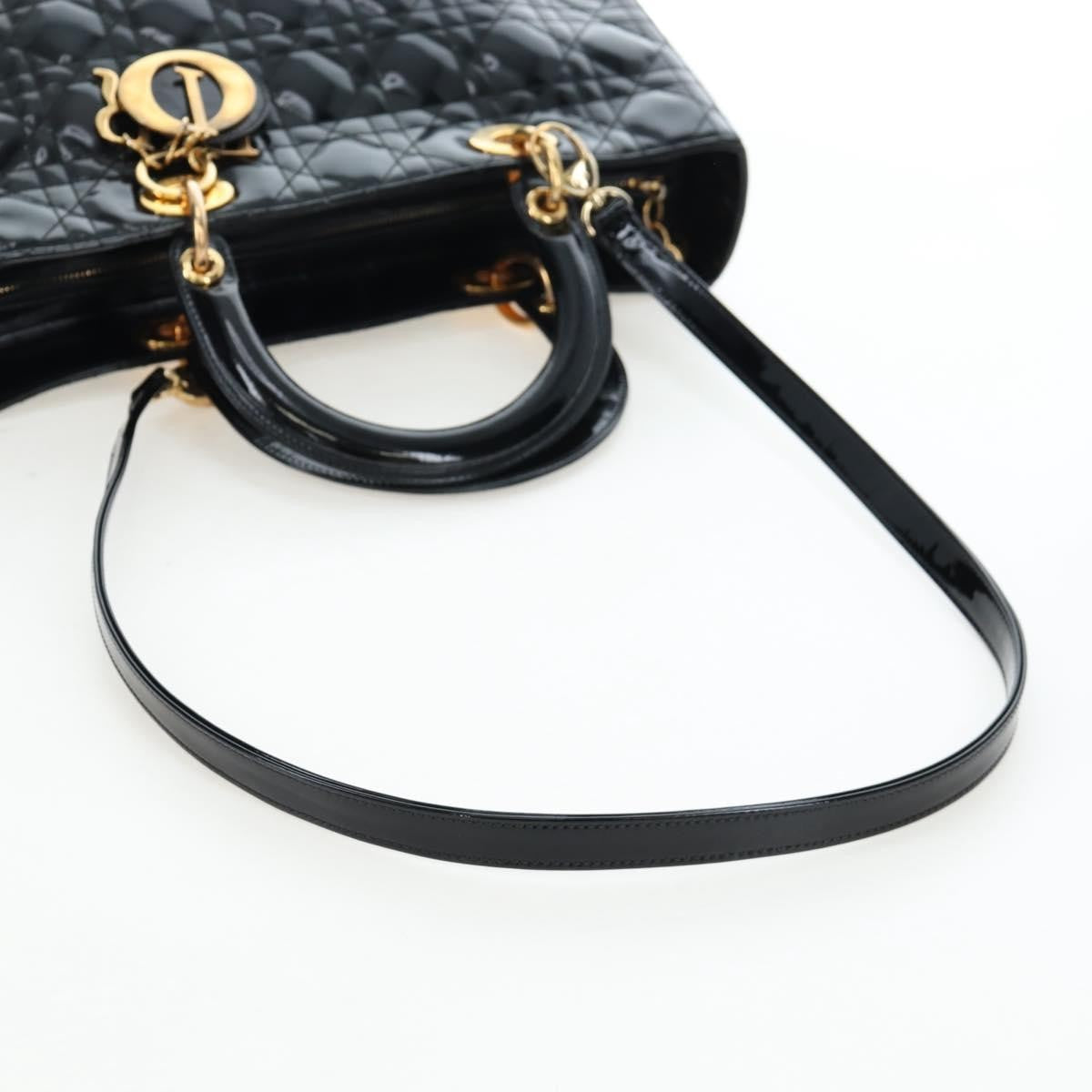 Christian Dior Lady Dior Cannage, Black, Patent Leather, Handbag