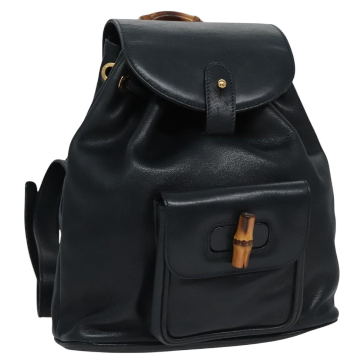Gucci Vintage Bamboo Leather, Black, Leather, Backpack