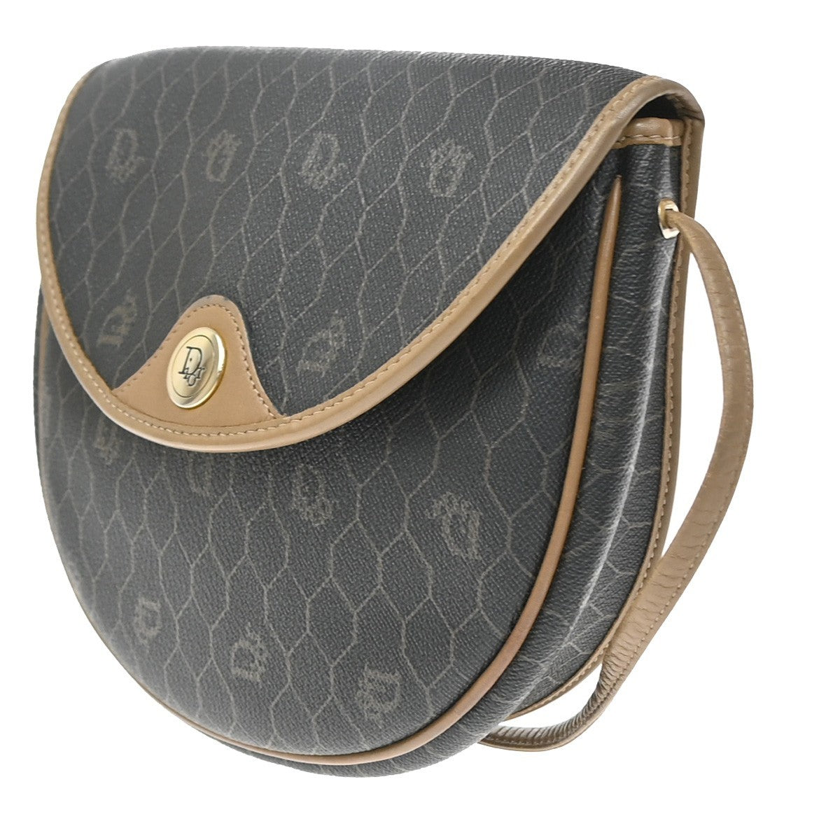 Christian Dior Vintage Honeycomb Canvas, Black, PVC, Shoulder Bag