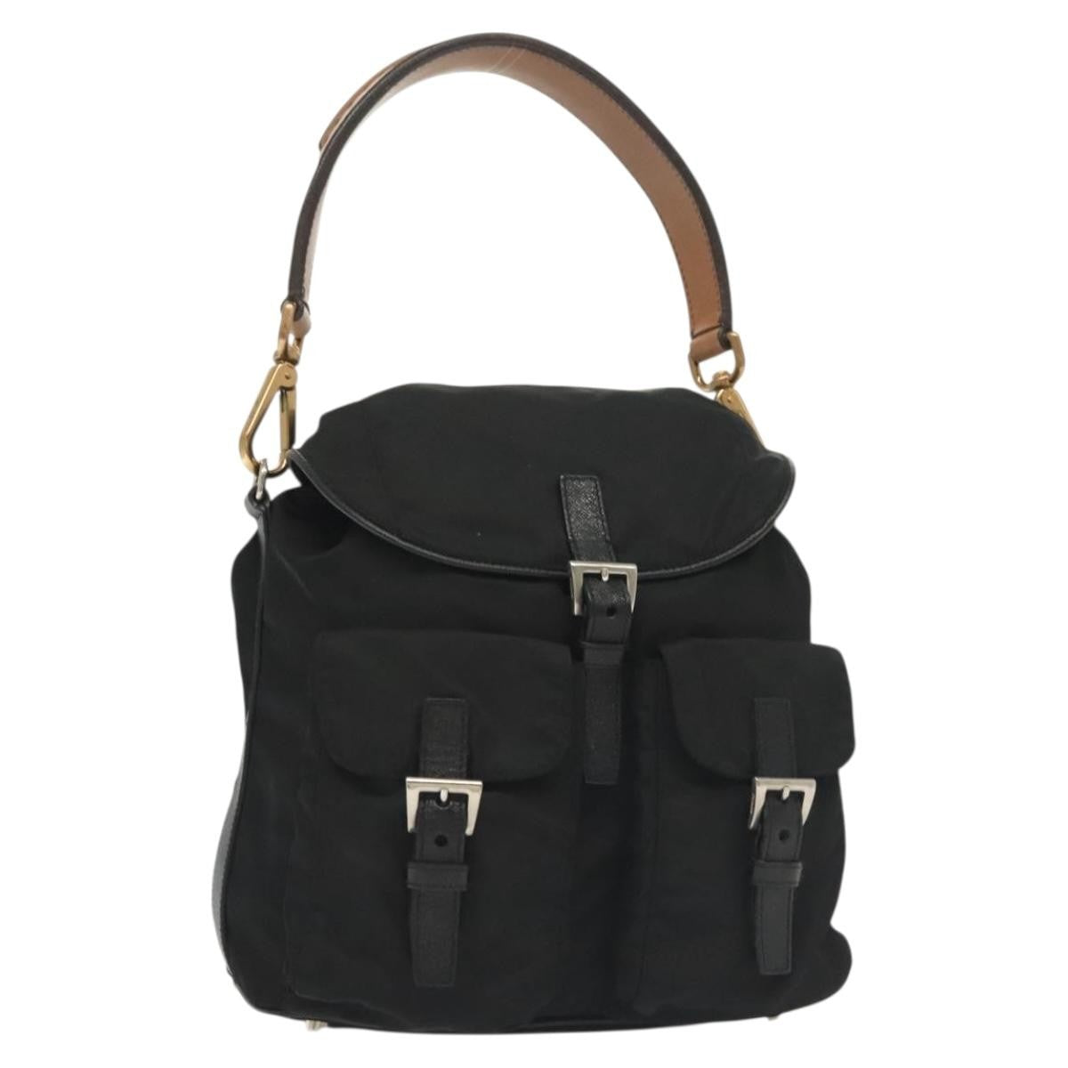Prada Double Pocket Drawstring Tessuto, Black, Nylon, Shoulder Bag
