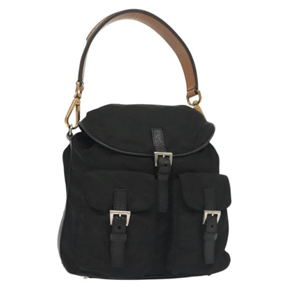 Prada Double Pocket Drawstring Tessuto, Black, Nylon, Shoulder Bag