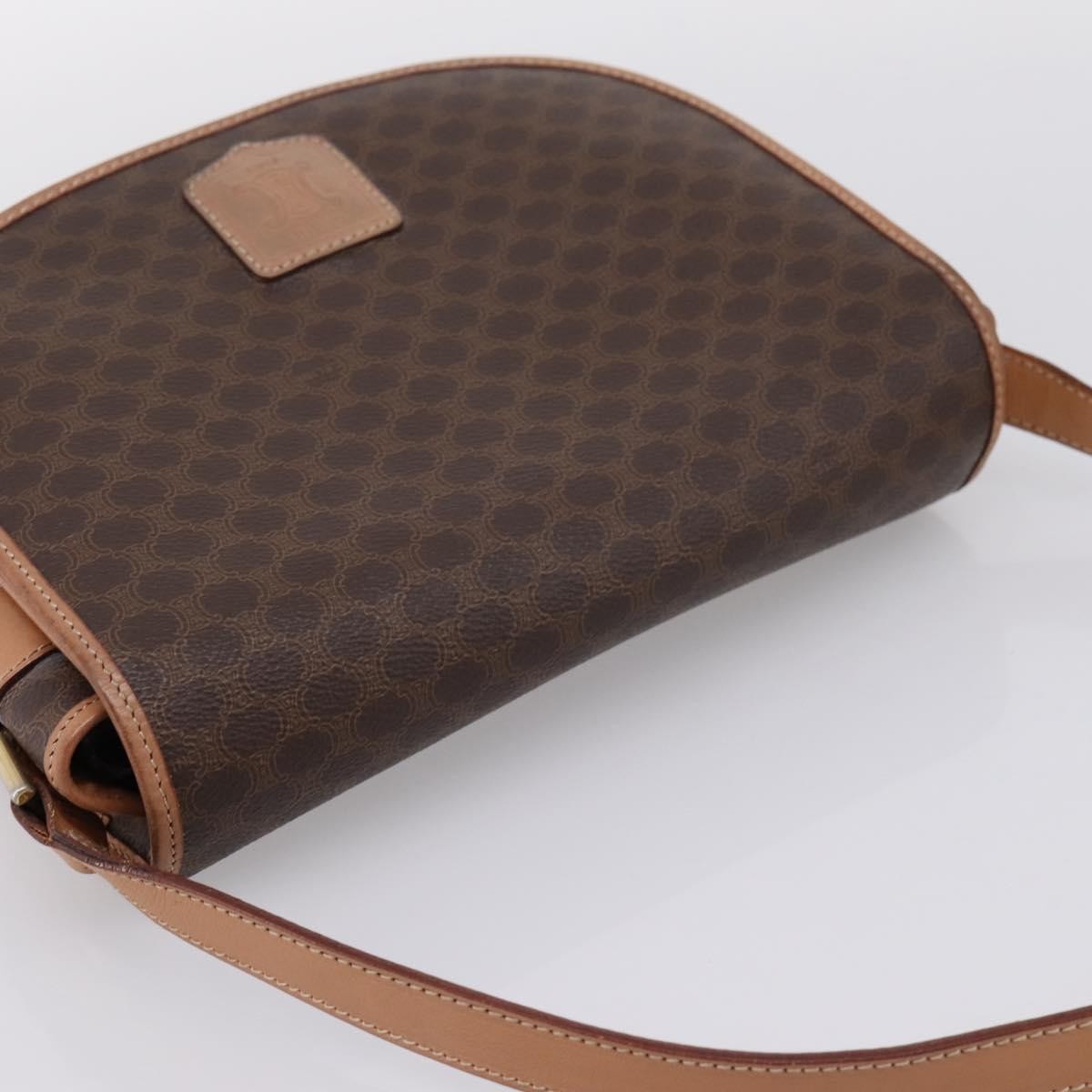 Celine Vintage Saddle Flap Macadam Coated Canvas, Brown, Canvas, Shoulder Bag