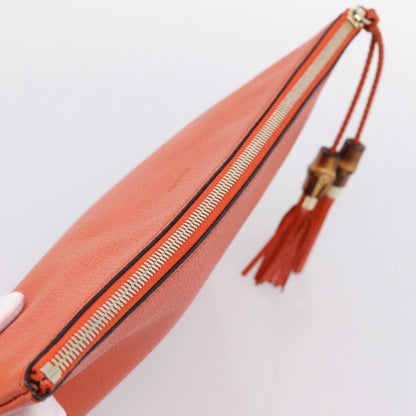 Gucci Bamboo Zip Pouch (Outlet) Leather, Orange, Leather, Clutch