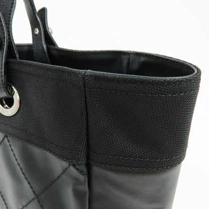 Chanel Biarritz Quilted Coated Canvas, Black, Leather, Tote Bag