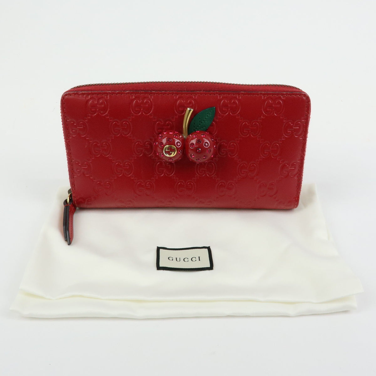 Gucci Cherries Wallet on Chain Guccissima Leather, Red, Leather, Crossbody Bag