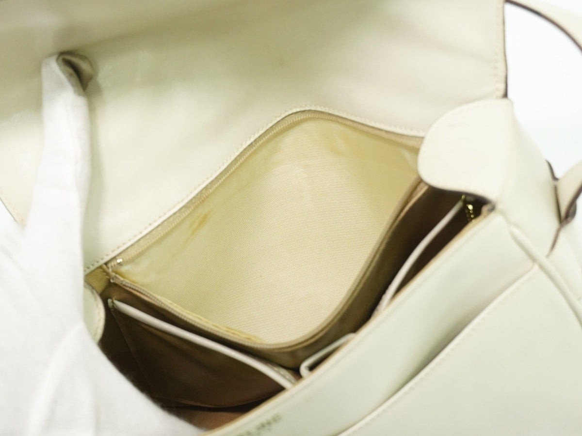 Celine Flap Shoulder Leather, Beige, Leather, Shoulder Bag