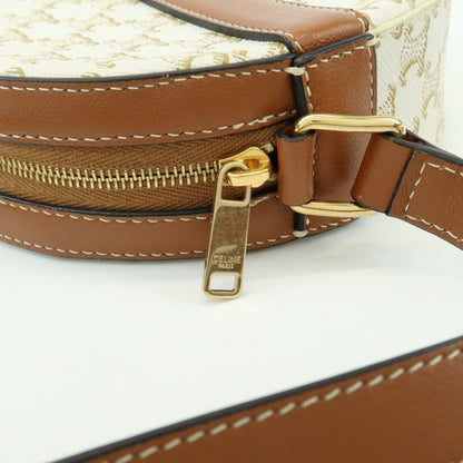 Celine Round Purse on Strap Triomphe Coated Canvas, Beige, Canvas, Crossbody Bag