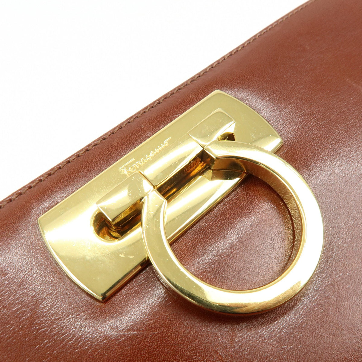 Salvatore Ferragamo Vintage Gancini Chain Leather, Brown, Leather, Shoulder Bag
