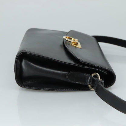 Salvatore Ferragamo Gancini Flap Leather, Black, Leather, Shoulder Bag