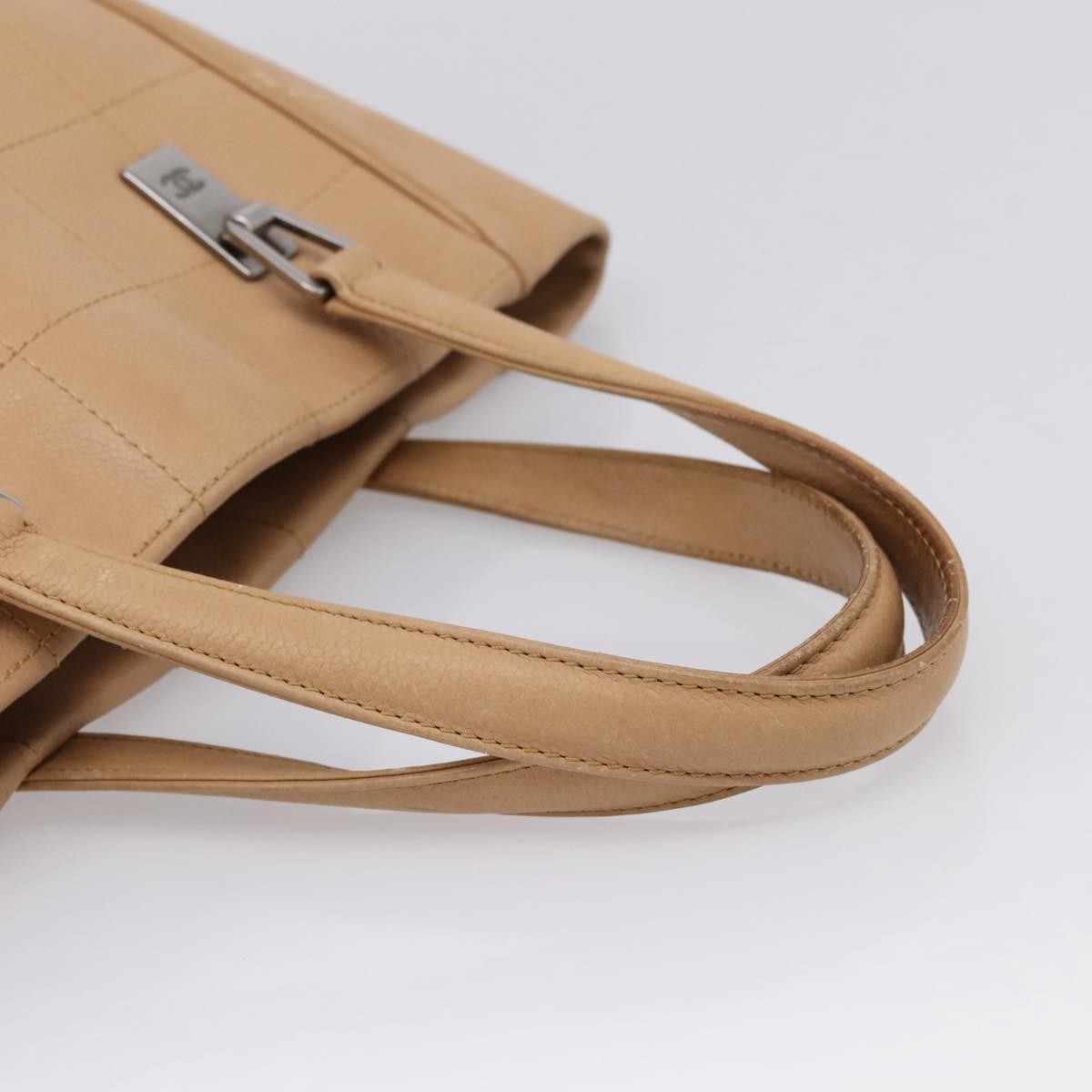 Chanel Chocolate Bar Coco Mark Leather, Beige, Leather, Tote Bag