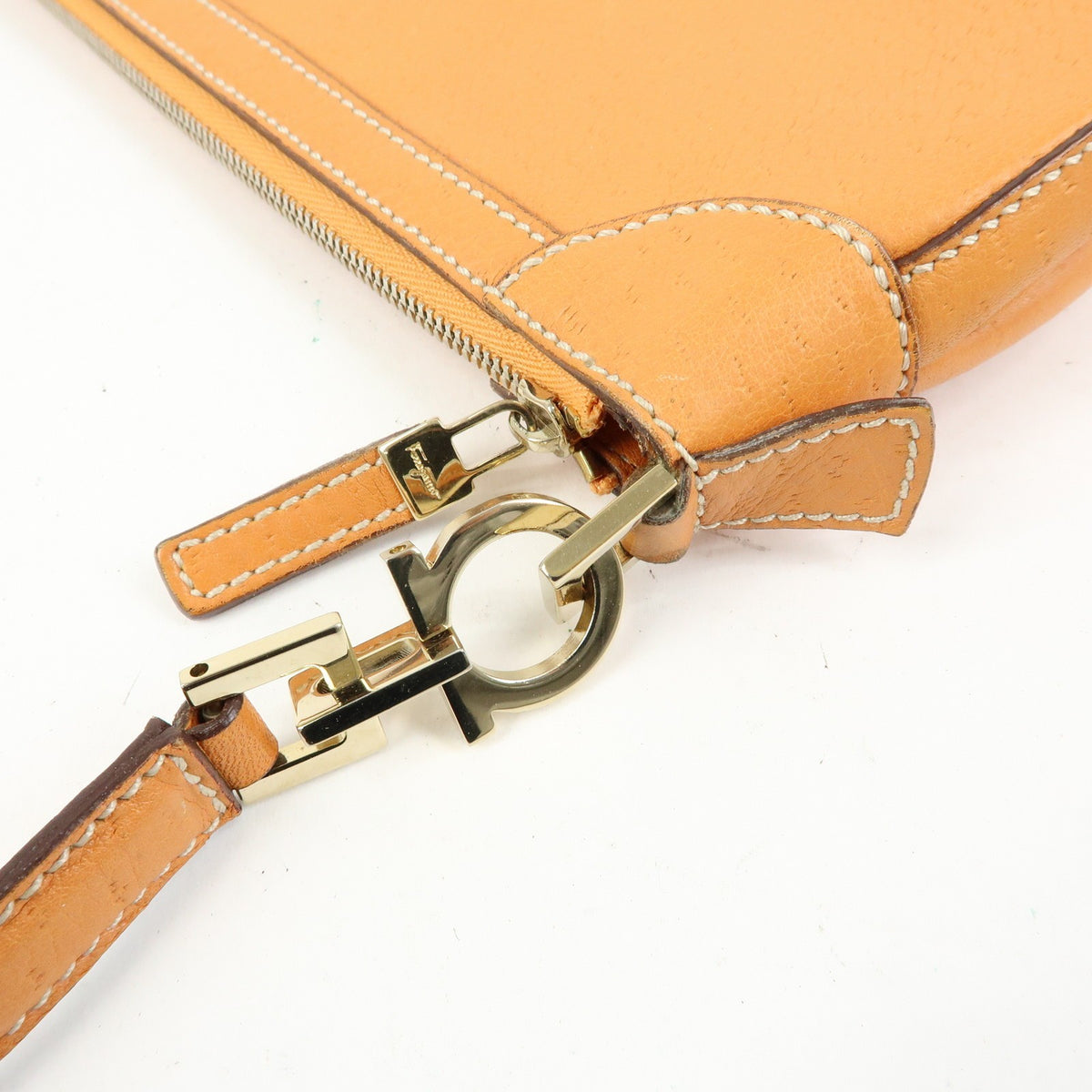 Salvatore Ferragamo Gancini Top Handle Leather, Orange, Leather, Handbag