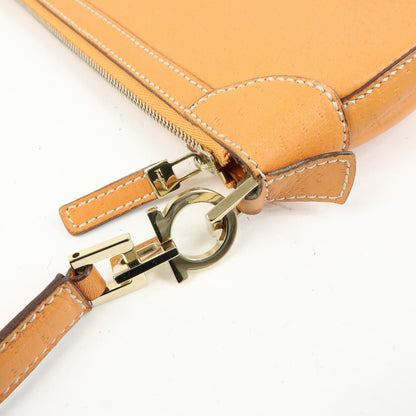 Salvatore Ferragamo Gancini Top Handle Leather, Orange, Leather, Handbag
