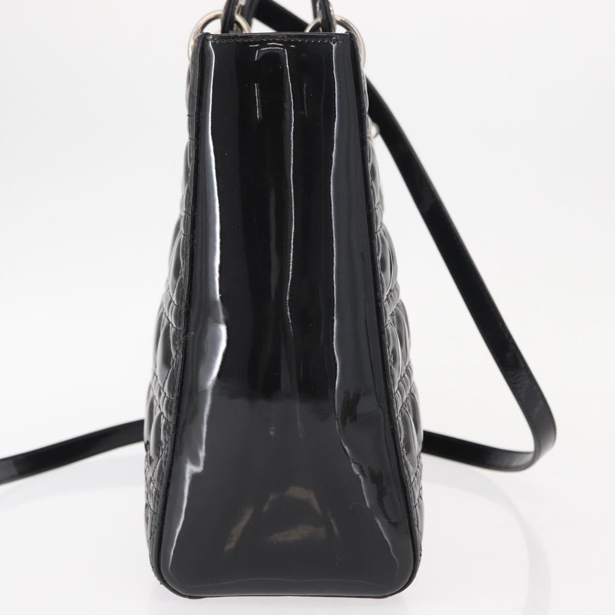 Christian Dior Lady Dior Cannage Stitch Patent, Black, Patent Leather, Handbag