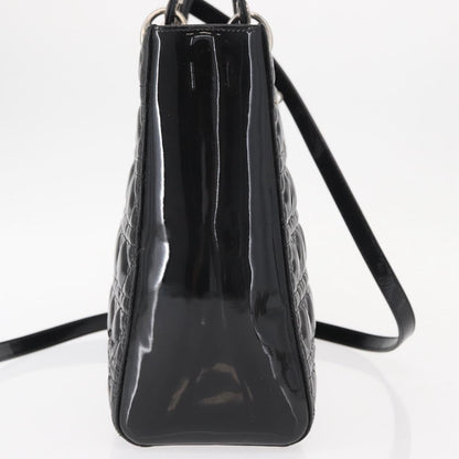 Christian Dior Lady Dior Cannage Stitch Patent, Black, Patent Leather, Handbag