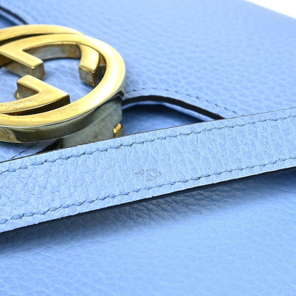 Gucci Interlocking Leather, Blue, Leather, Shoulder Bag