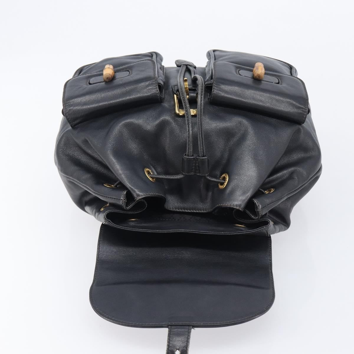 Gucci Vintage Bamboo Leather, Black, Leather, Backpack