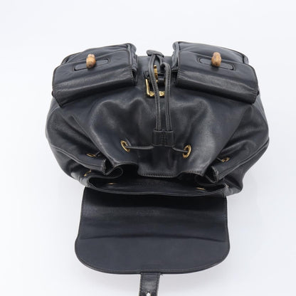 Gucci Vintage Bamboo Leather, Black, Leather, Backpack