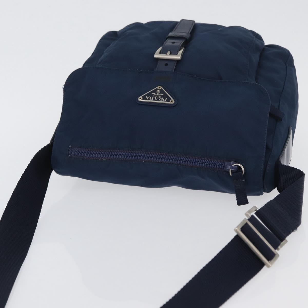 Prada Buckle Messenger Tessuto, Navy, Nylon, Handbag