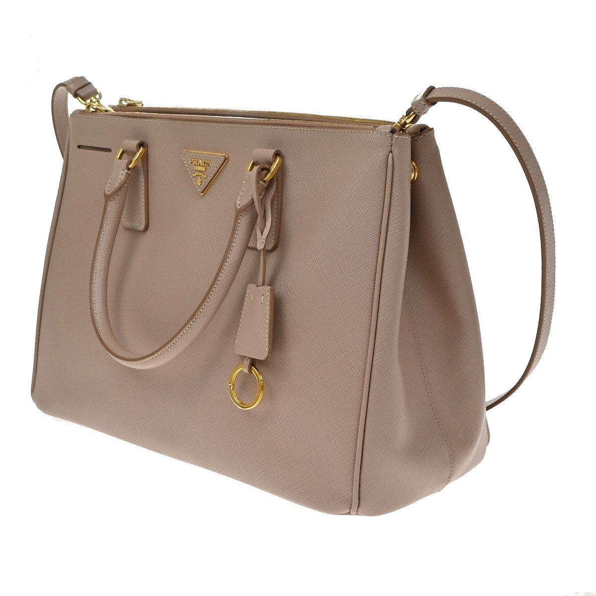 Prada Double Zip Lux Saffiano Leather, Pink, Leather, Tote Bag