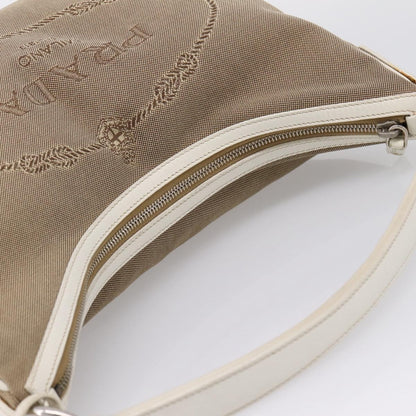 Prada Canapa Hobo Canvas with Leather, Beige, Canvas, Shoulder Bag