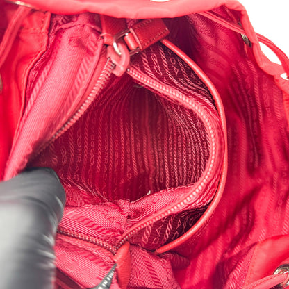 Prada Front Zip Drawstring Tessuto, Red, Nylon, Backpack