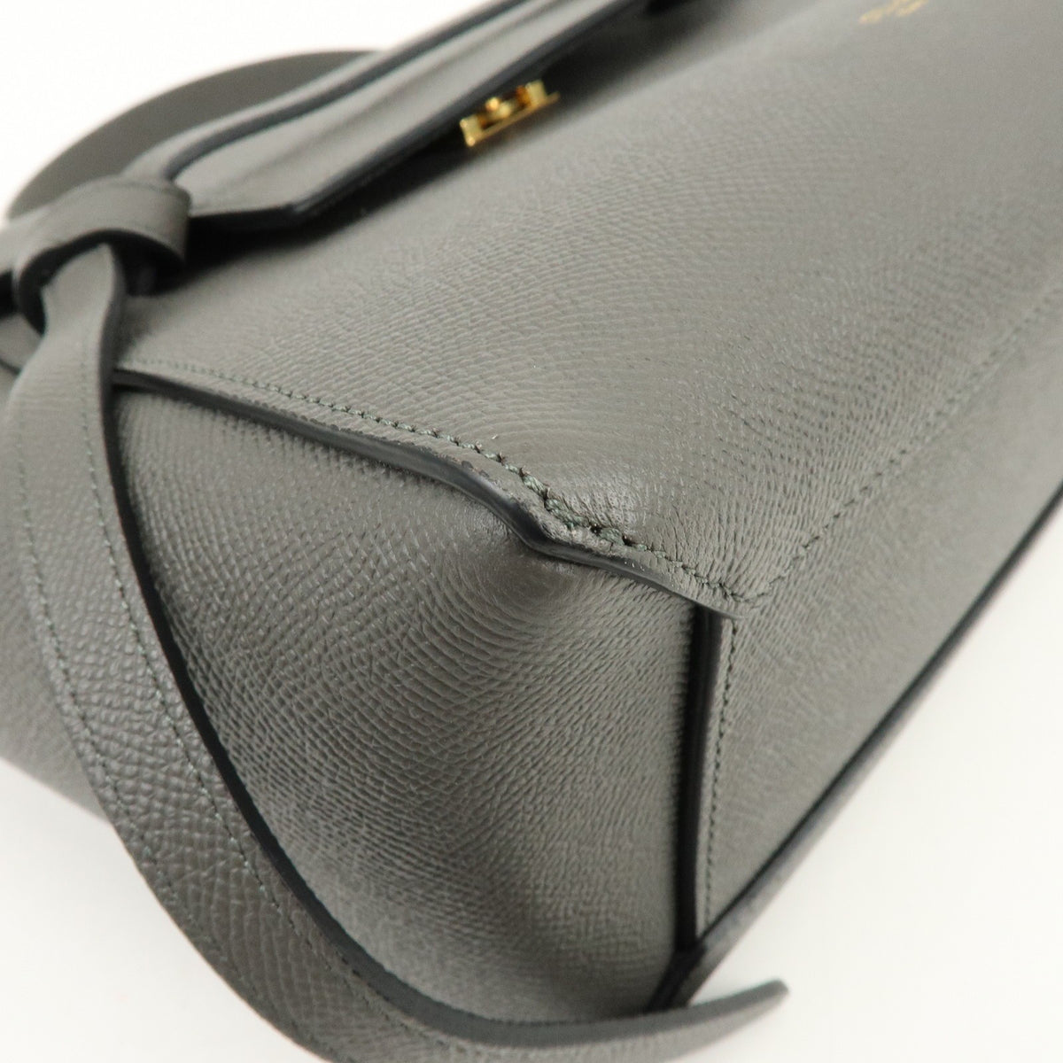 Celine Belt Textured Leather, Gray, Leather, Handbag