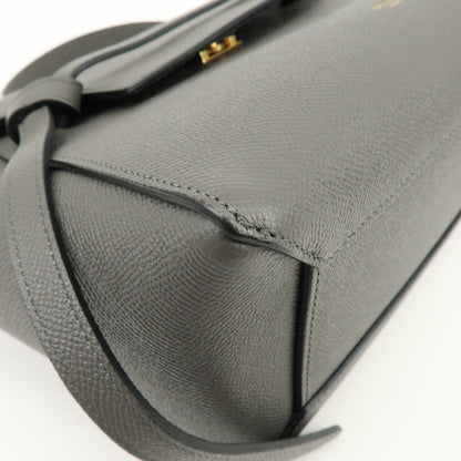 Celine Belt Textured Leather, Gray, Leather, Handbag